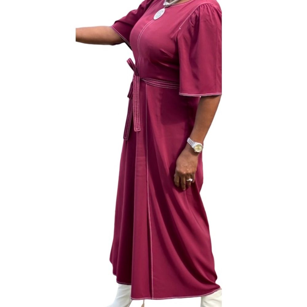 Gibson and Latimer Cranberry Short Sleeved wide leg faux wrap jumper - Picture 2 of 8